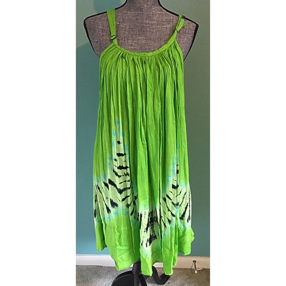 Boutique Swim - Green Tie Dye Dress Coverup Green Blue Small to 2X Boutique Swim - Green Tie Dye Dress Coverup Green Blue Small to 2X