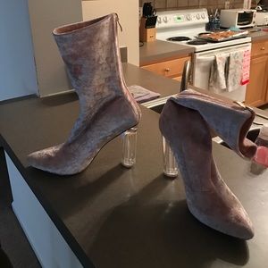 BABY PINK CRUSHED VELVET BOOT HEELS