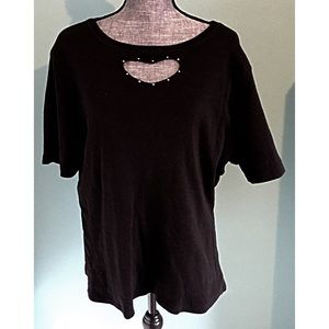 Vintage Black Tshirt Heart Cutout Rhinestones 2X Vintage Black Tshirt Heart Cutout Rhinestones 2X