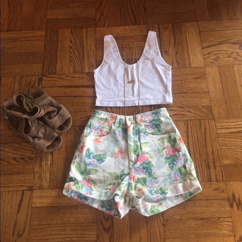 American Apparel High Rise Flower Jean Shorts