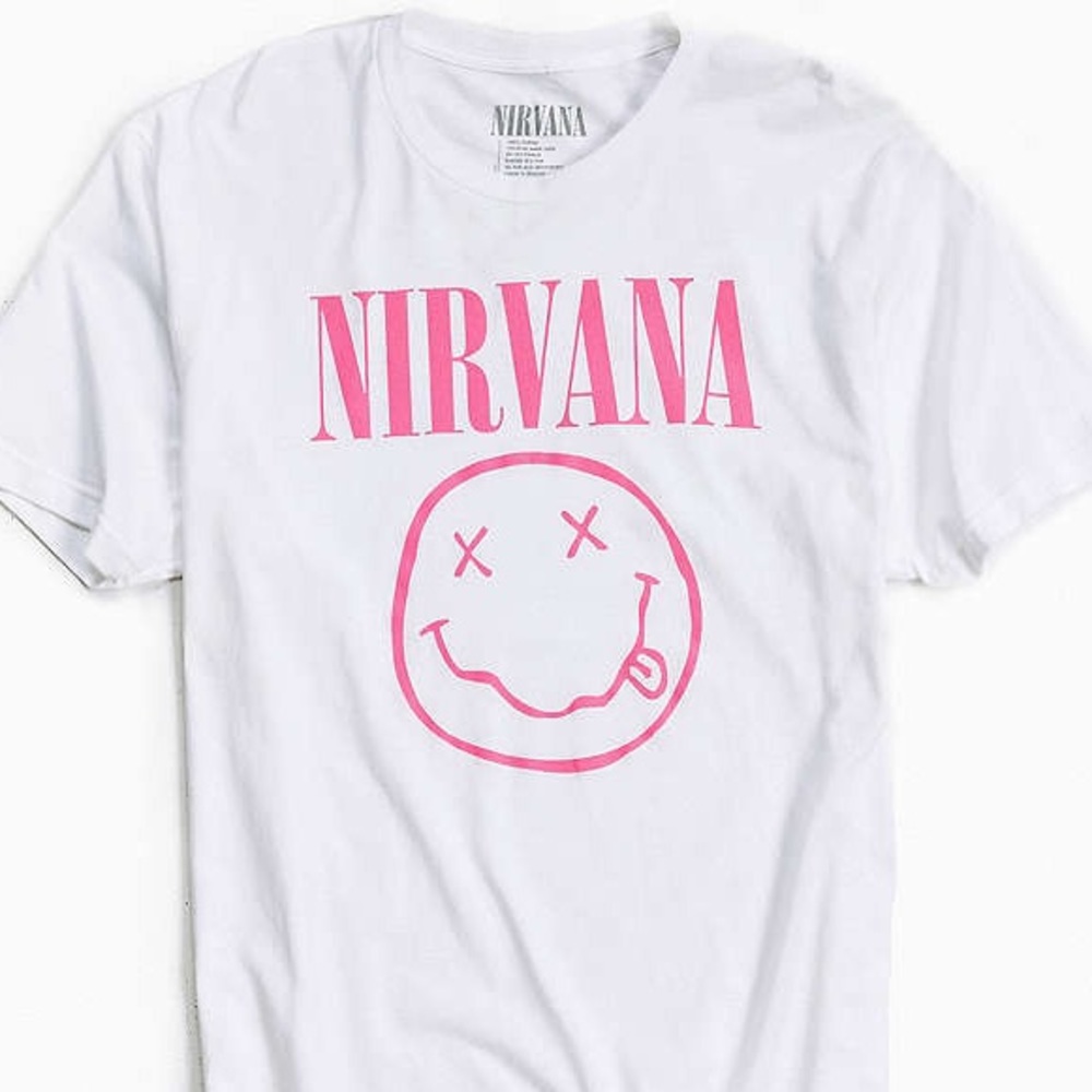 White Cotton Tee with Nirvana Band Name & Logo