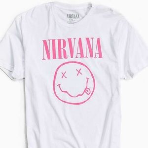 White Cotton Tee with Nirvana Band Name & Logo