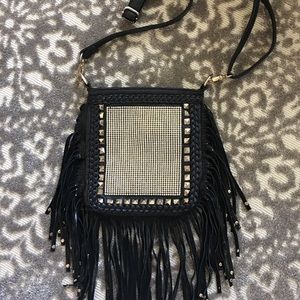 Black fringe BUCKLE cross body purse