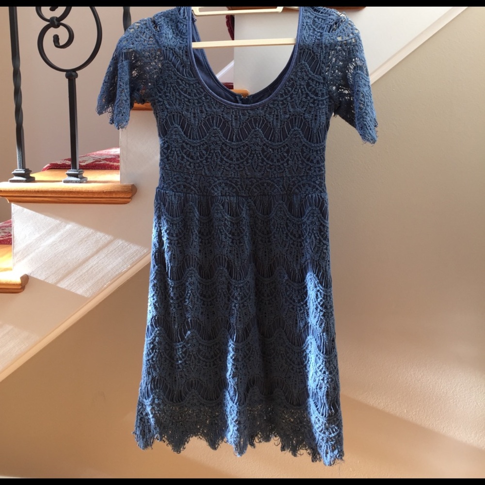 Blue lace dress.