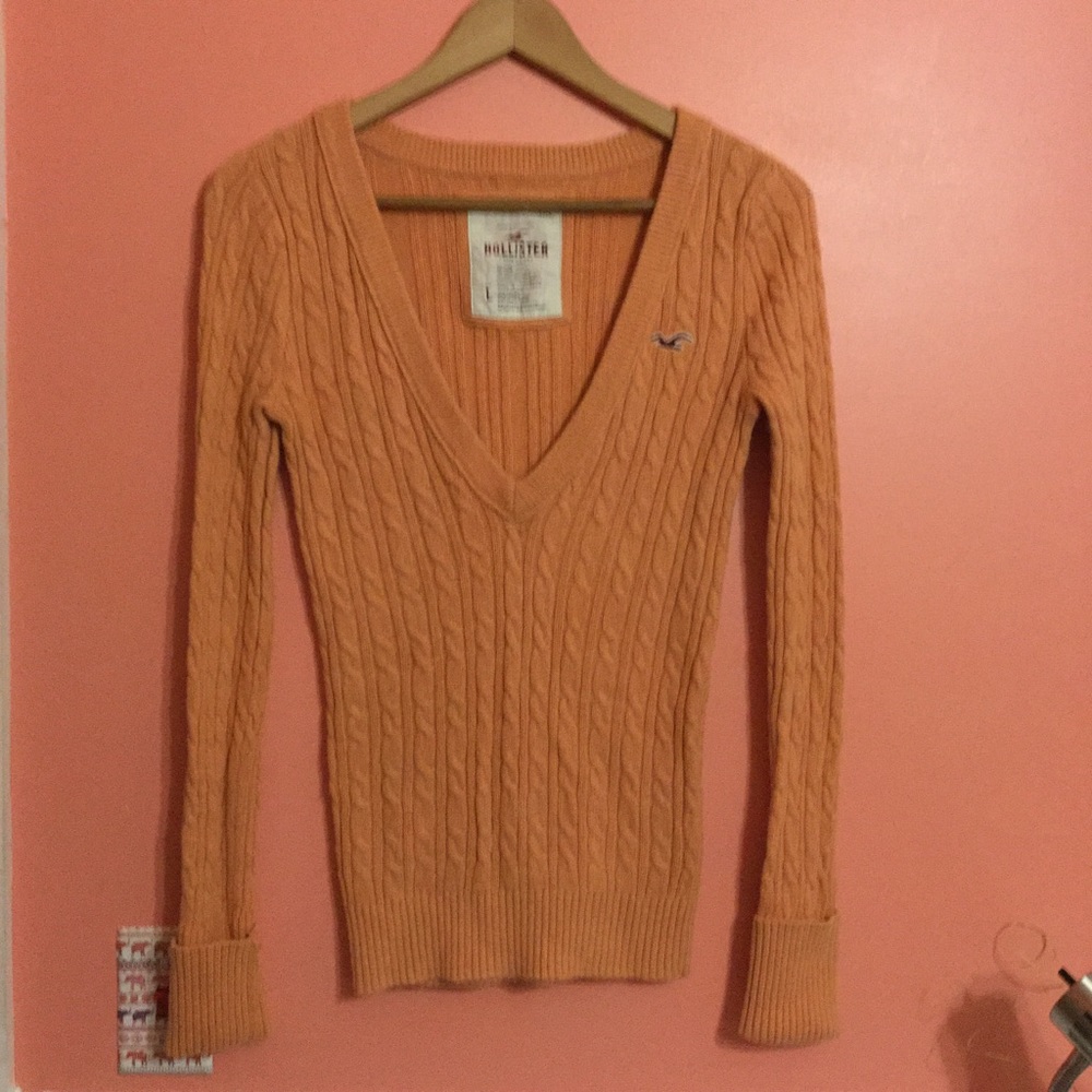 Orange Hollister cable knit sweater