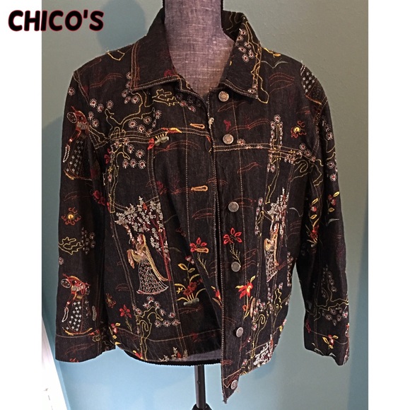 chico's design embroidered denim jacket