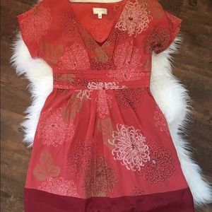 Coral silk Anthropologie dress with pockets