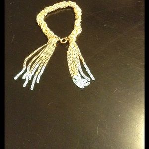 Gold chain bracelet with sea foam green accent