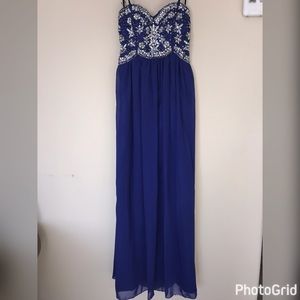 Long Navy Blue Prom Dress.