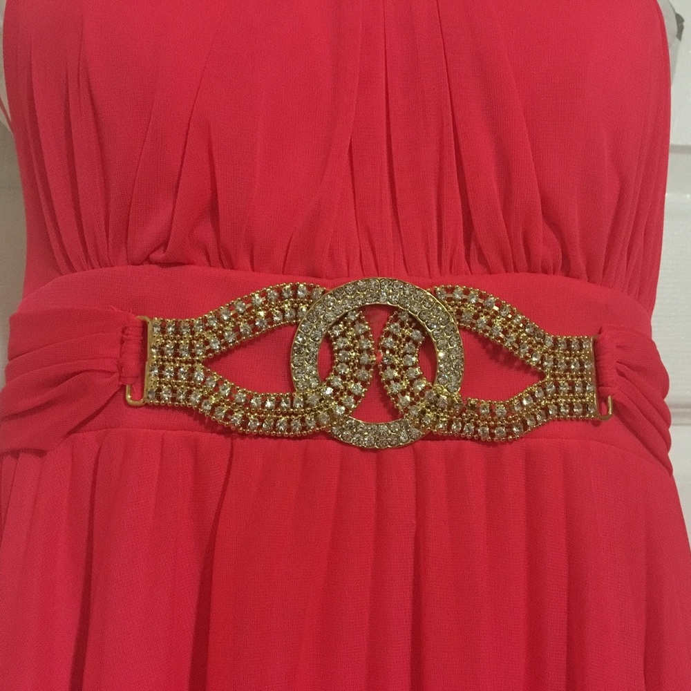 Cache Pleated High Low Hem Coral Gown Dress - Picture 4 of 8