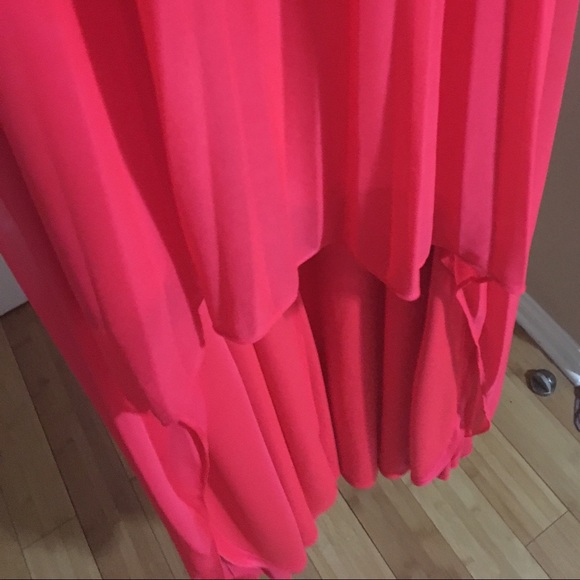 Cache Pleated High Low Hem Coral Gown Dress - Picture 3 of 8