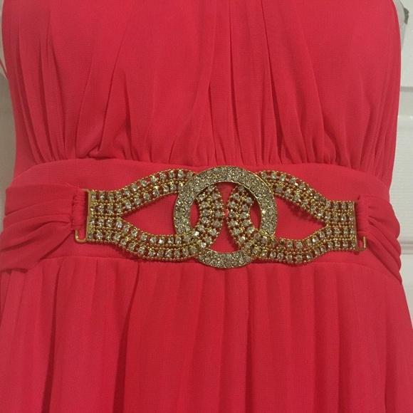 Cache Pleated High Low Hem Coral Gown Dress - Picture 4 of 8