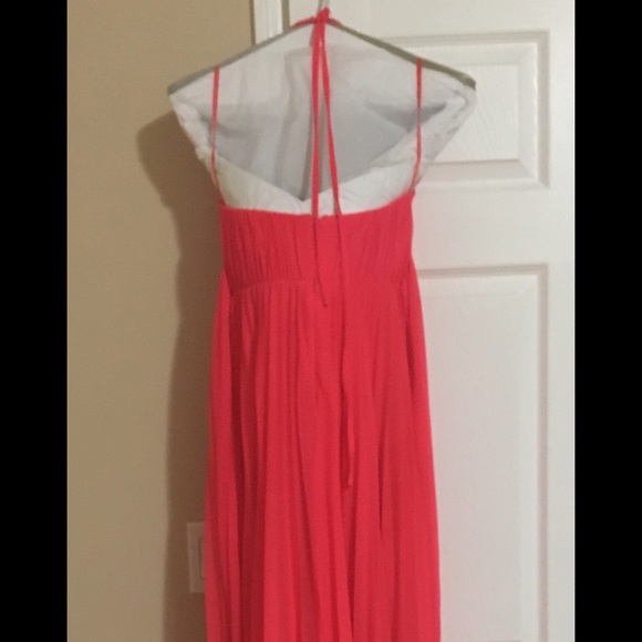 Cache Pleated High Low Hem Coral Gown Dress - Picture 5 of 8