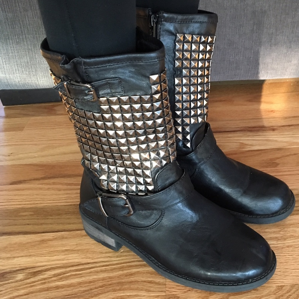 Studded Moto Boots in Black