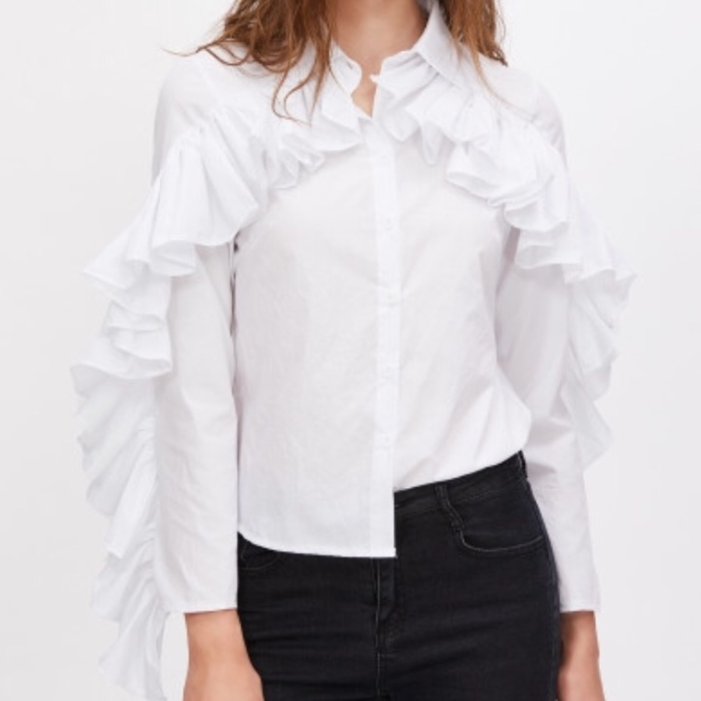 Cotton Ruffle Poplin Blouse Size M