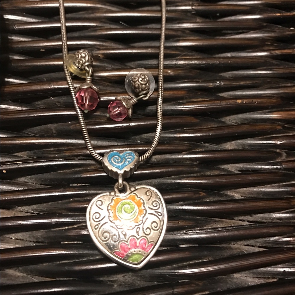 Brighton necklace with pink stone earrings