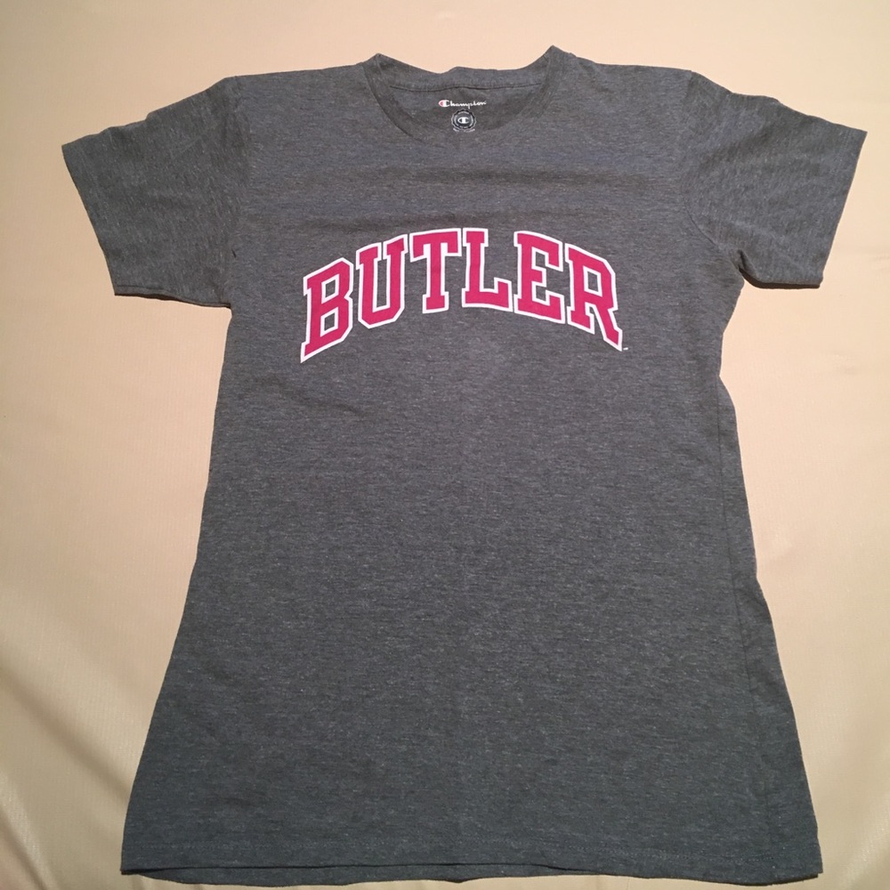 Gray and pink Butler University T-shirt