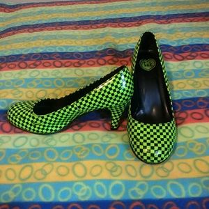 T.U.K. black and green checkered kitten heels T.U.K. black and green checkered kitten heels