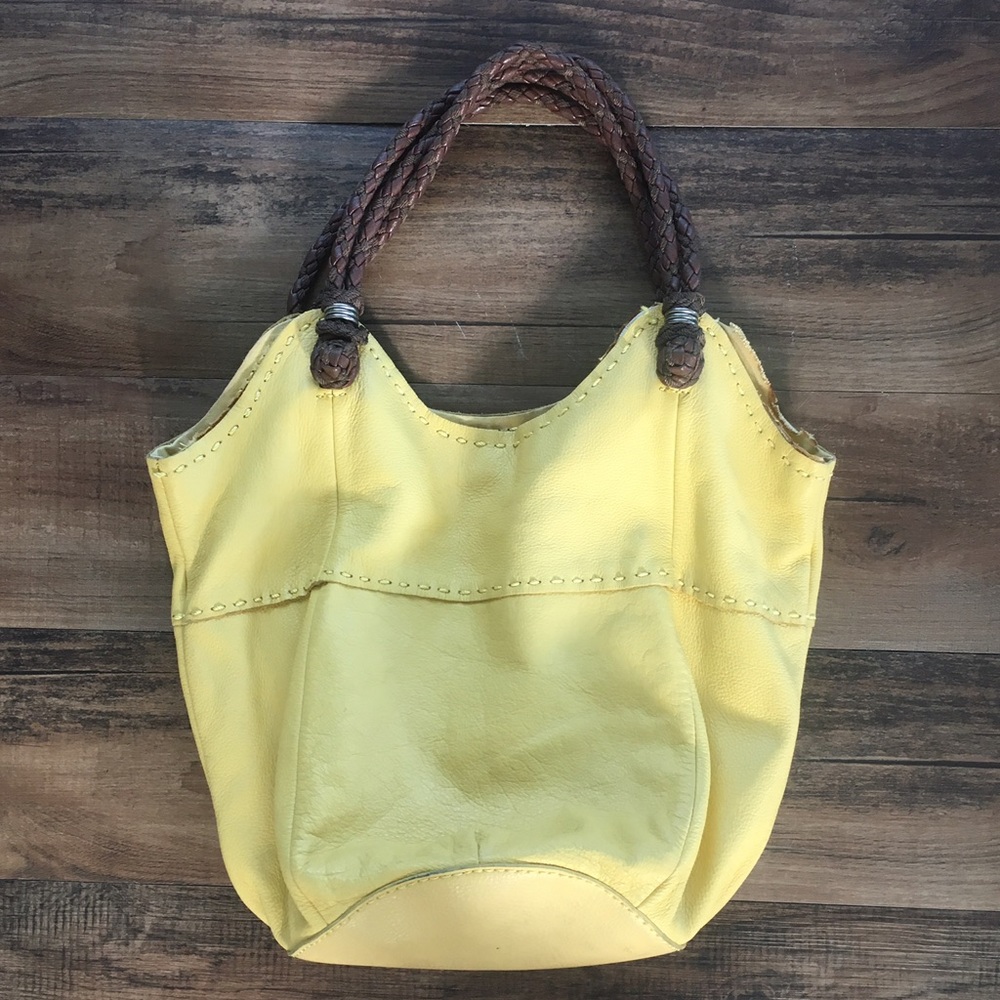 Yellow leather hobo bag