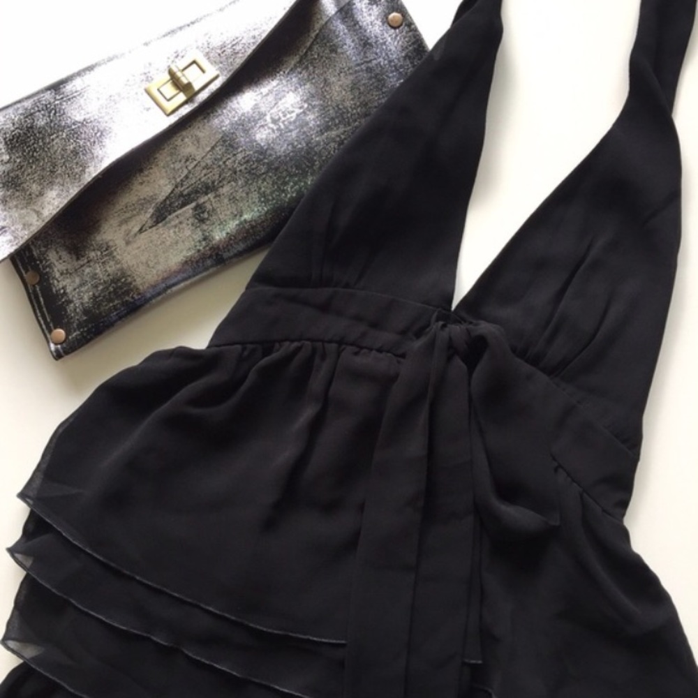 Zara deep plunge halter black dress