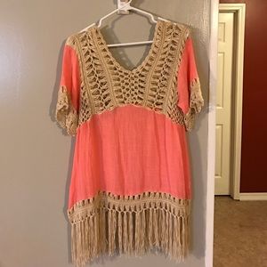 Coral crochet cut out top size L