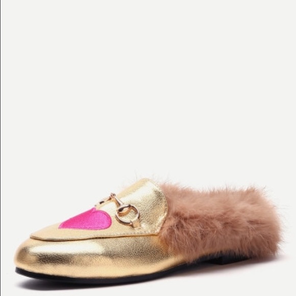 Gold Fur Lined Loafers Heart & Lips - Picture 3 of 3