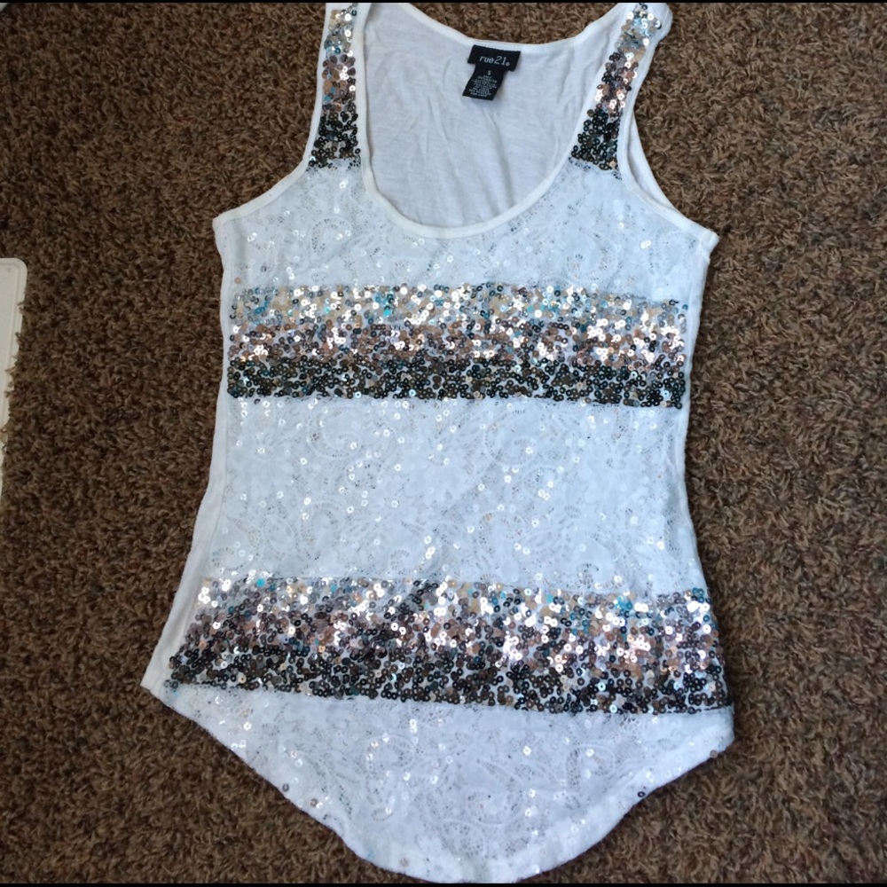 White sequin tank top