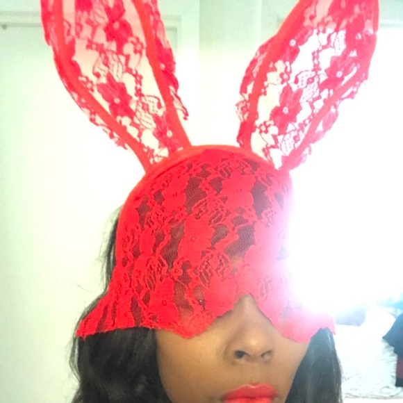 SEXY MODEL RED LACE BUNNY EARS HEADBAND VEIL  *NWT main image 4