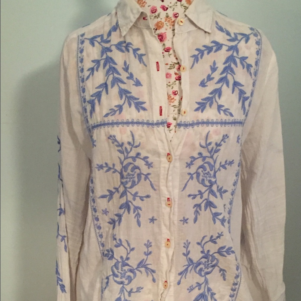 Embroidered Johnny Was Cotton Shirt