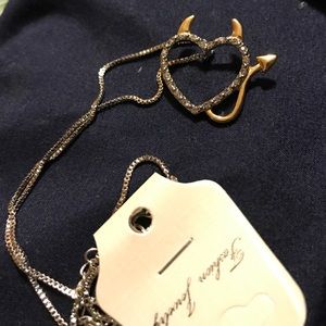 Bejeweled devil heart necklace in gold