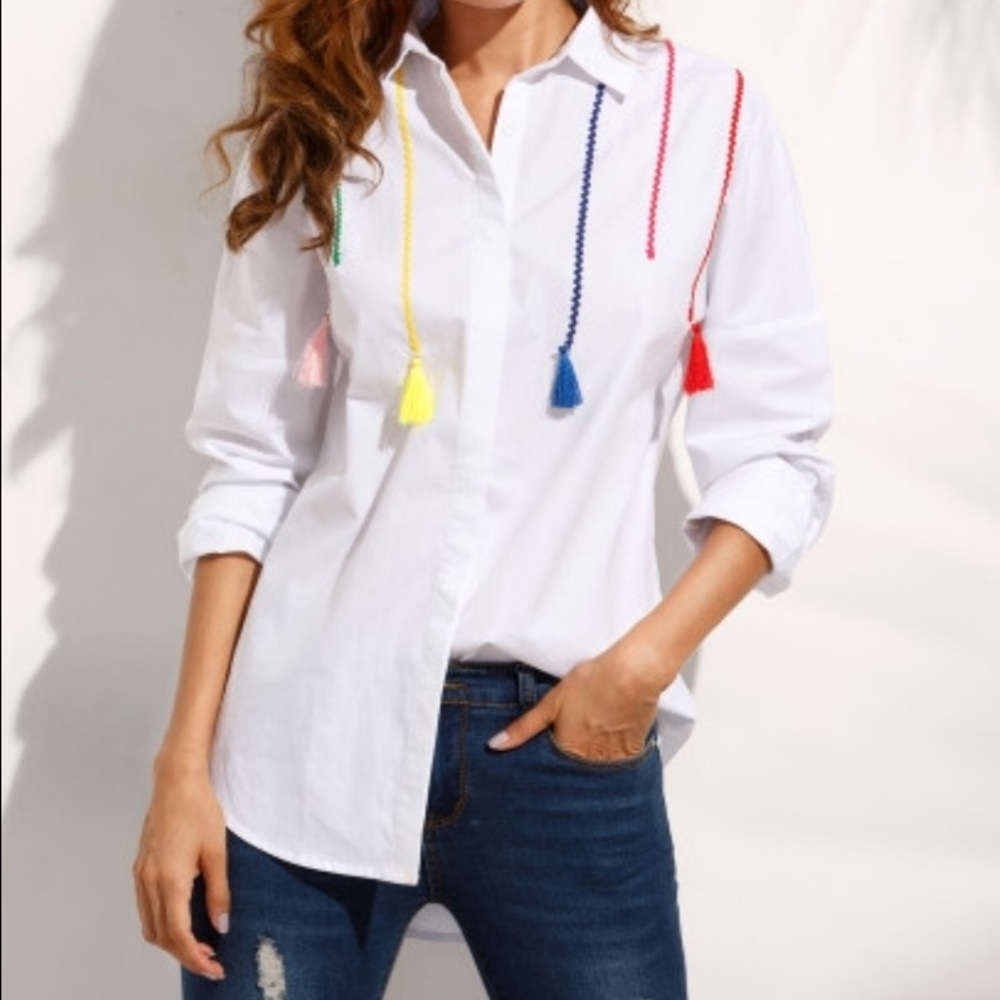 Rainbow Tassel Drop Blouse
