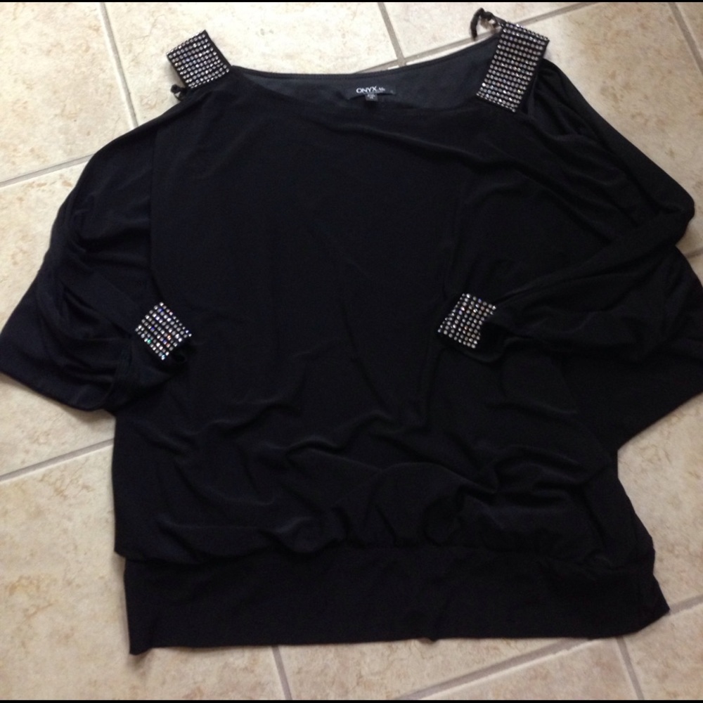 Black cold shoulder top with sequins