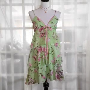 Wrapper Green Floral Tiered Babydoll