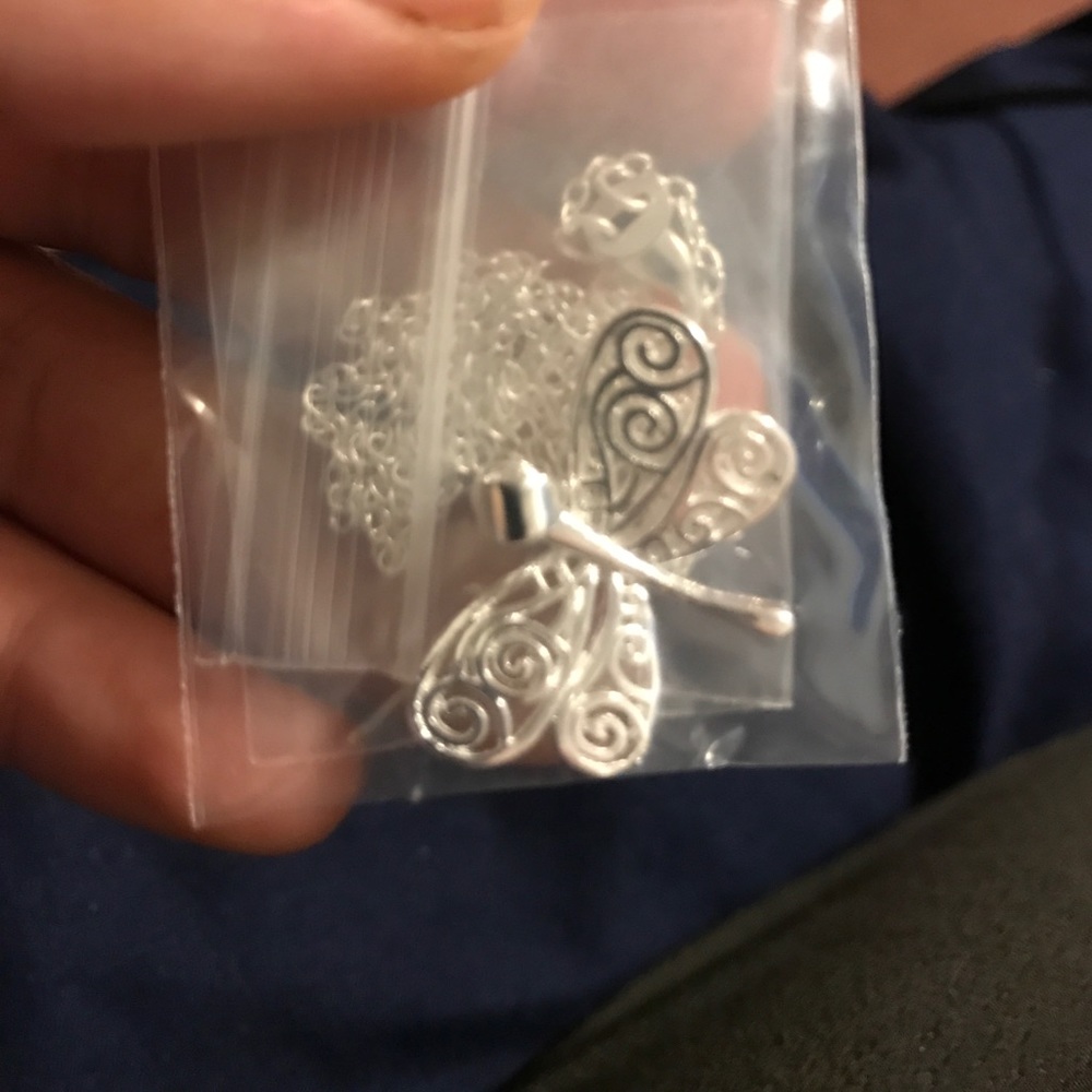 18kt White Gold Plated Butterfly Pendant Necklace