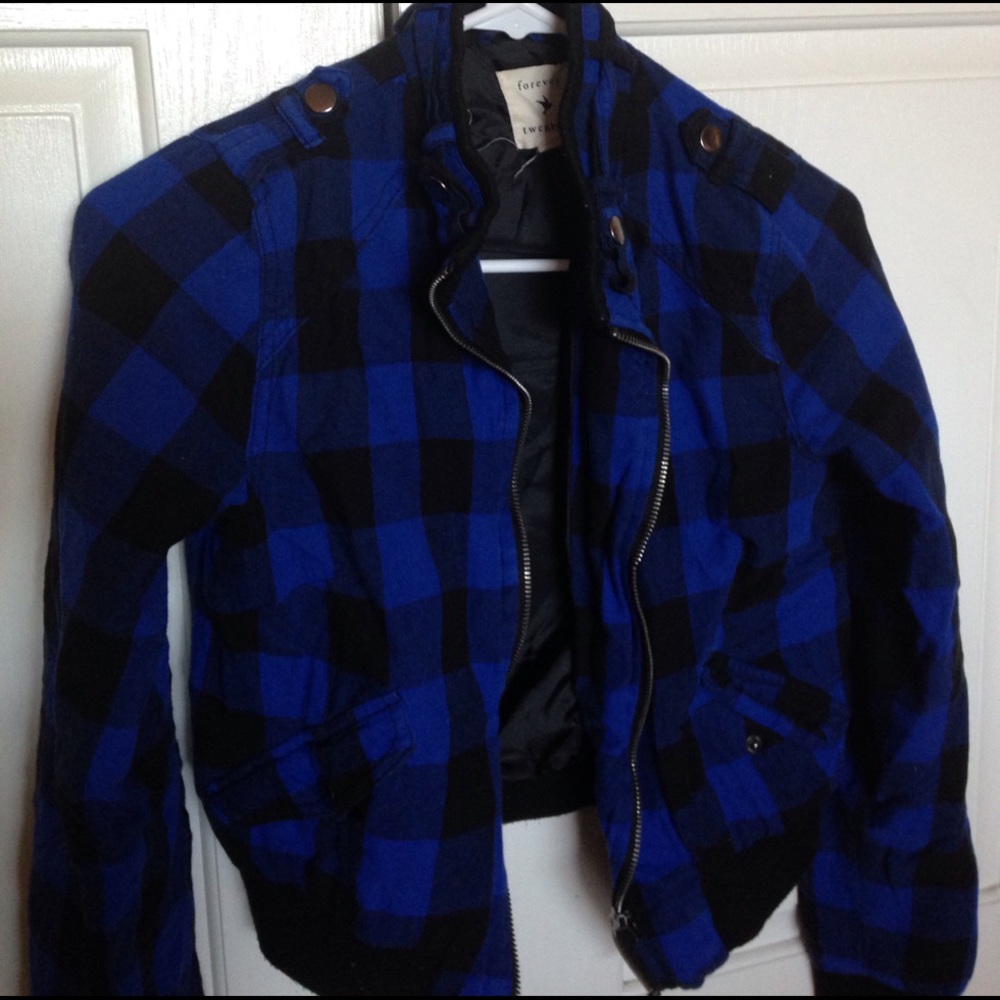 |Forever21| Blue Plaid Crop Bomber