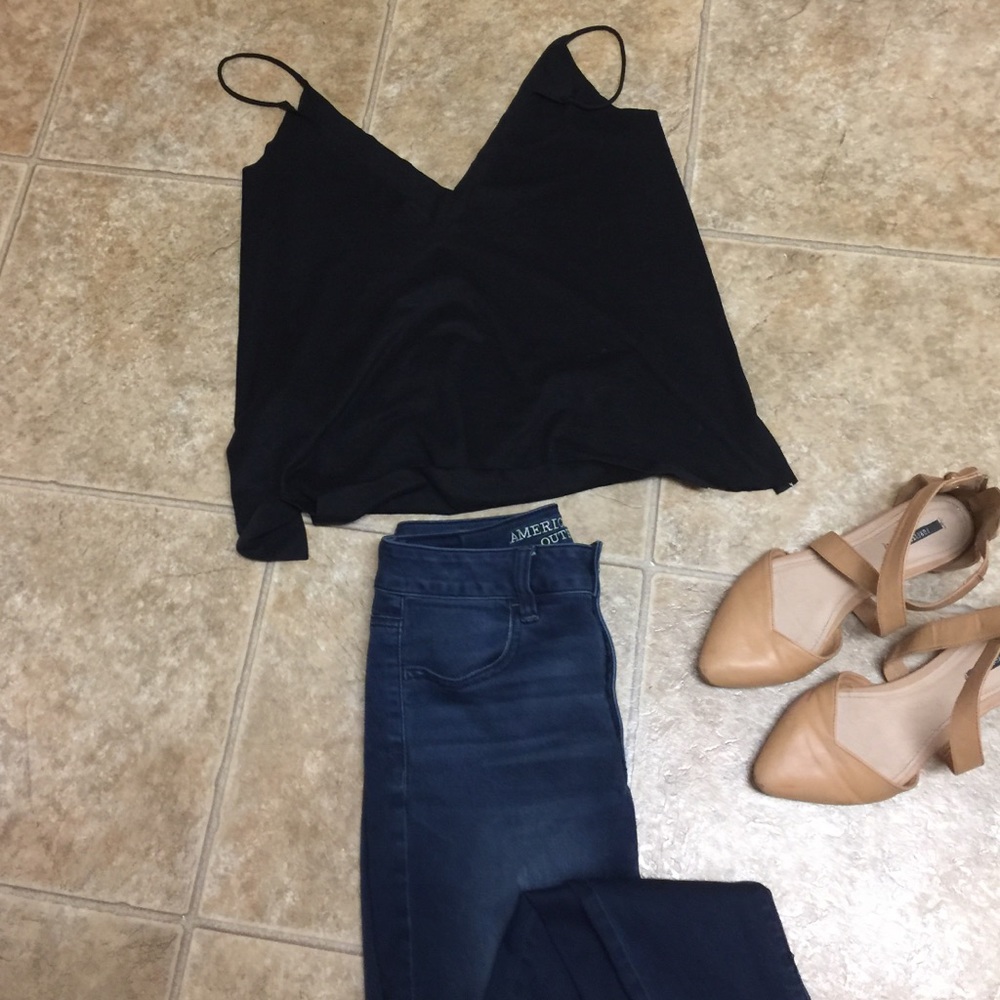 Zara v cut front and back suede tank