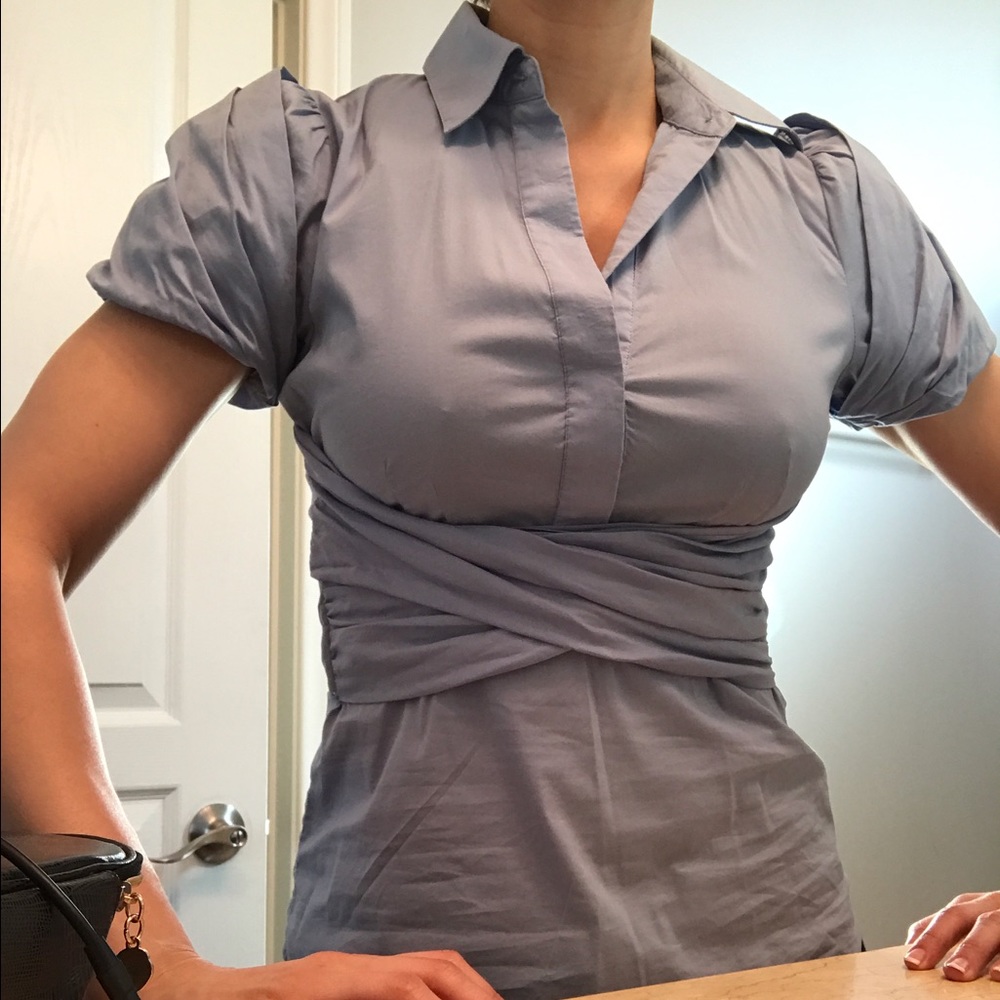 BCBG Light Blue X-Small Wrap Top. Left side zip.