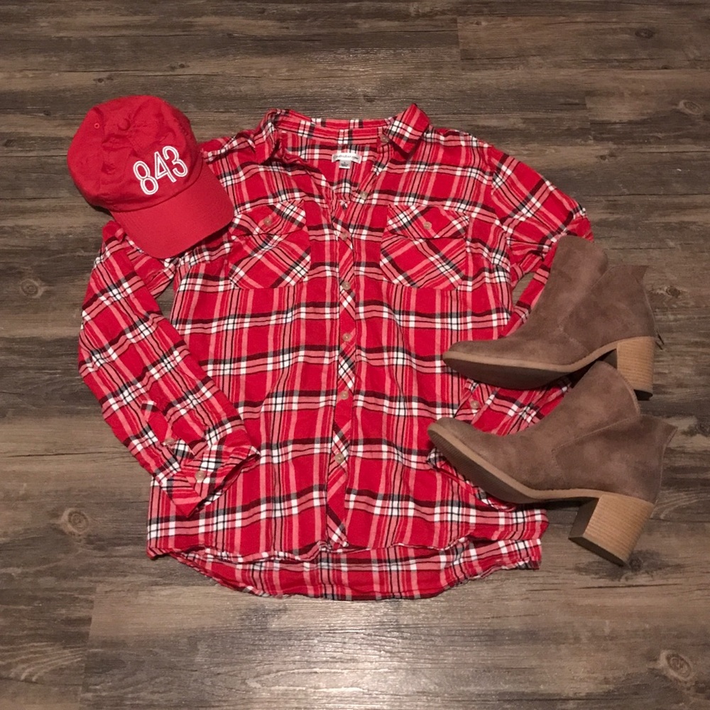 Red, White & Black Flannel Button Down