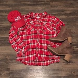 Red, White & Black Flannel Button Down