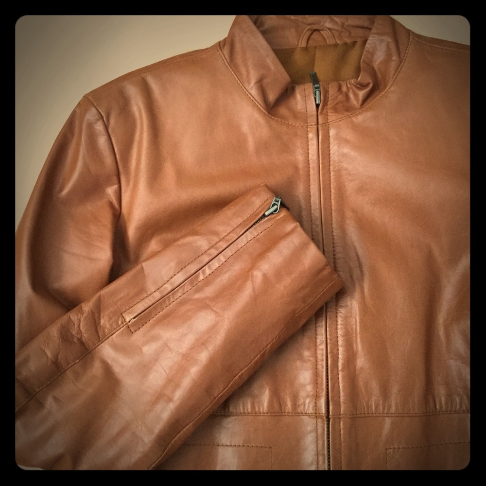 Caramel colored leather jacket