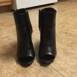 Lulus's black faux leather peep toe booties