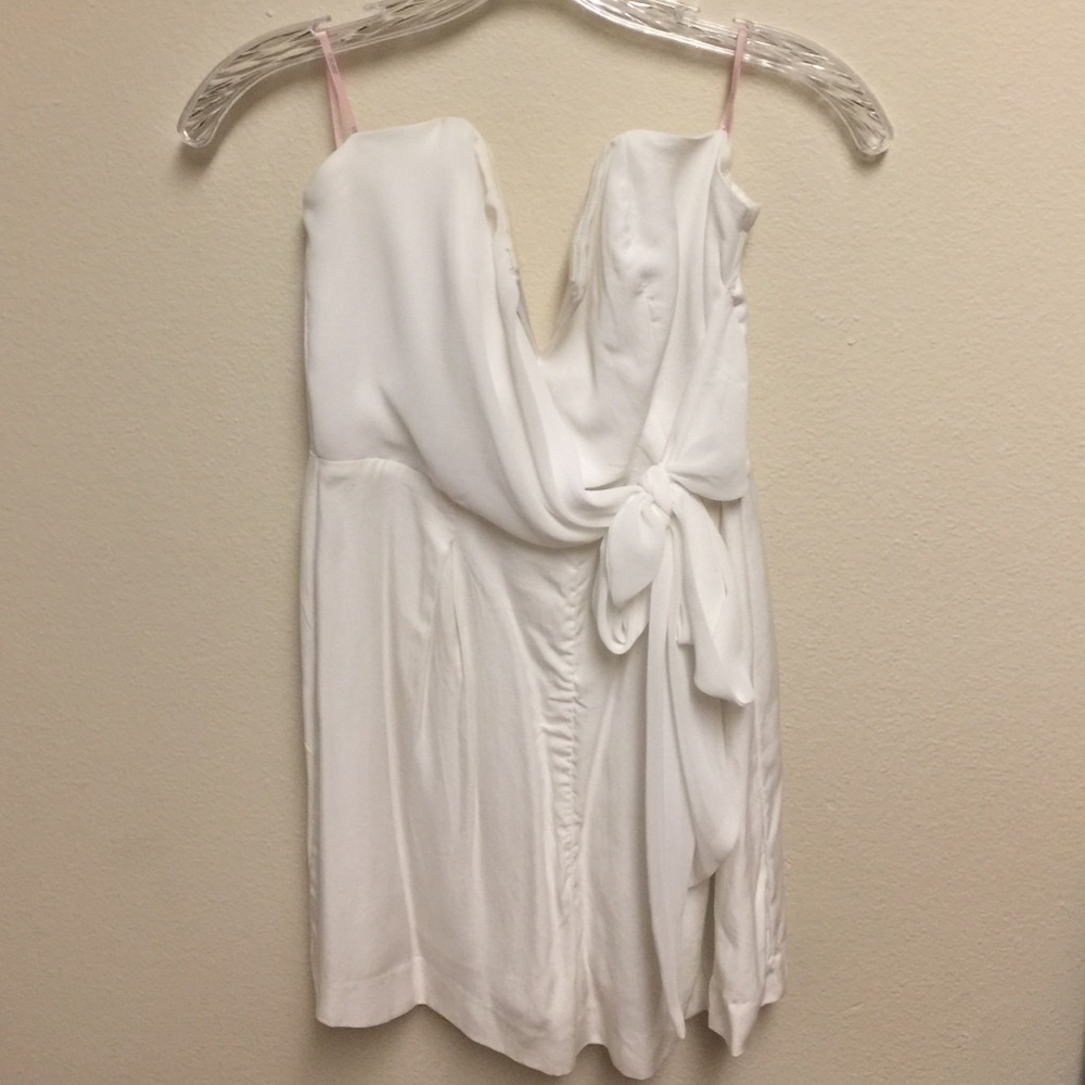 Strapless white tie front romper