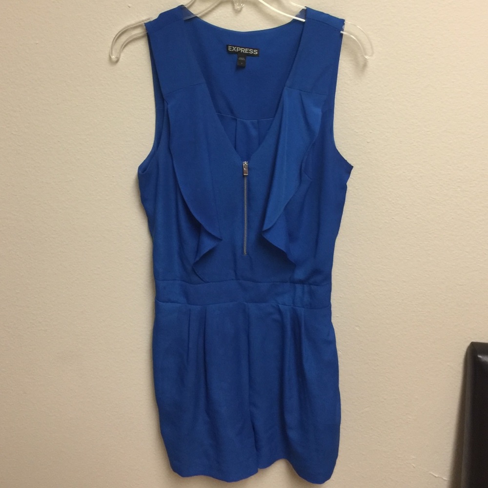 Express royal blue zipper front romper