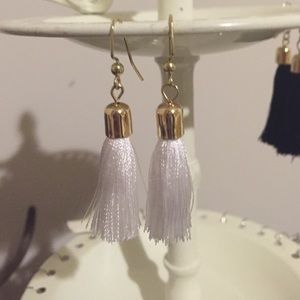 White and Gold Tassel Earrings