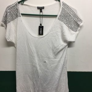 White express top with rhinestoned shoulders