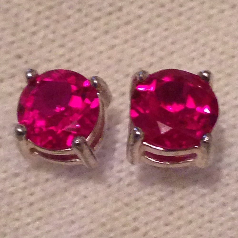 Sterling Silver Red CZ Stud Earrings