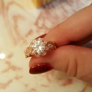 18k Rose Gold Plated Champagne CZ floral Ring