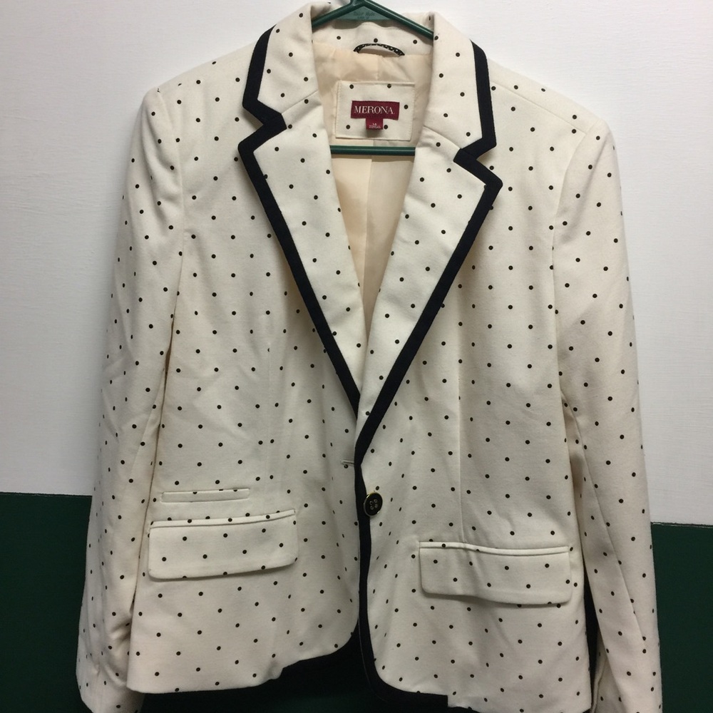 Merona off white polka dot blazer size 14