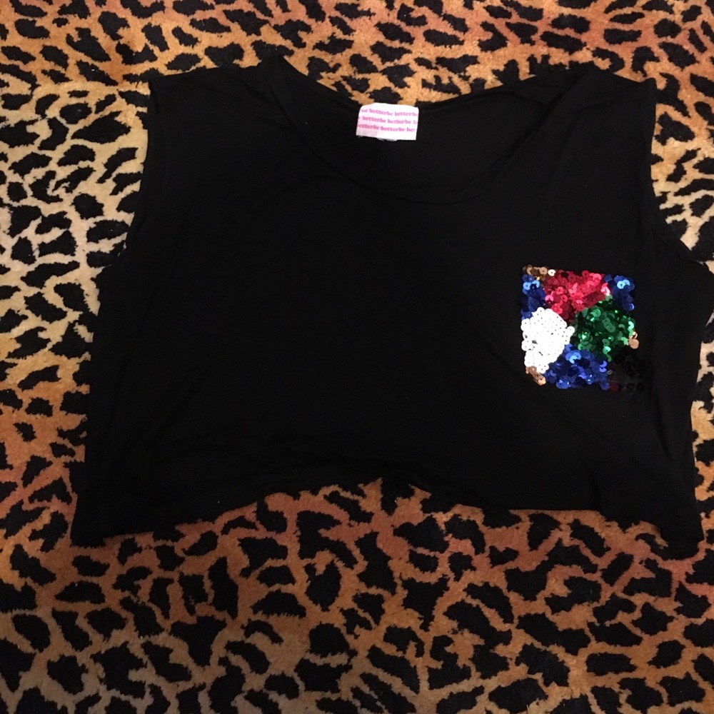 Black sequin crop top
