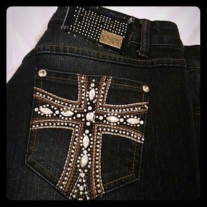 Gently worn dark jean shorts with bling!